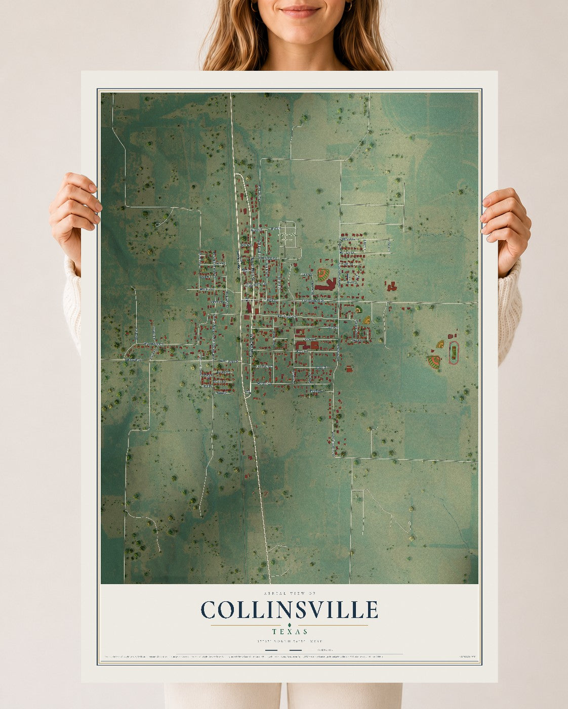 Map of Collinsville, Texas, 24 x 36 inch unframed archival matte print
