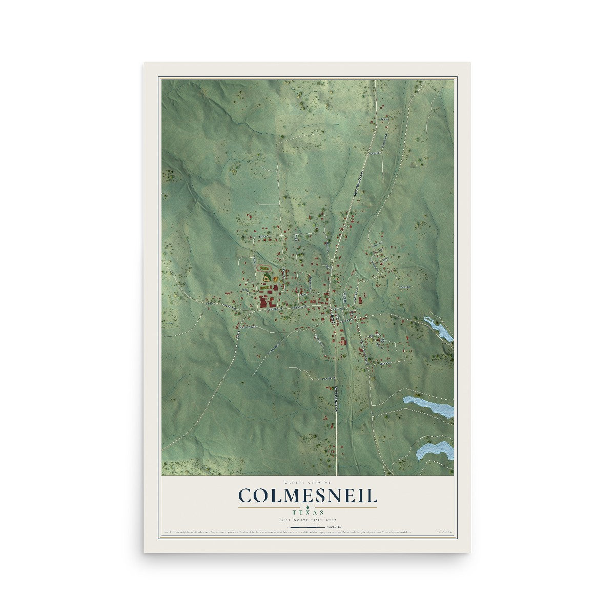 Map of Colmesneil, Texas, 12 x 18 inch unframed archival matte print