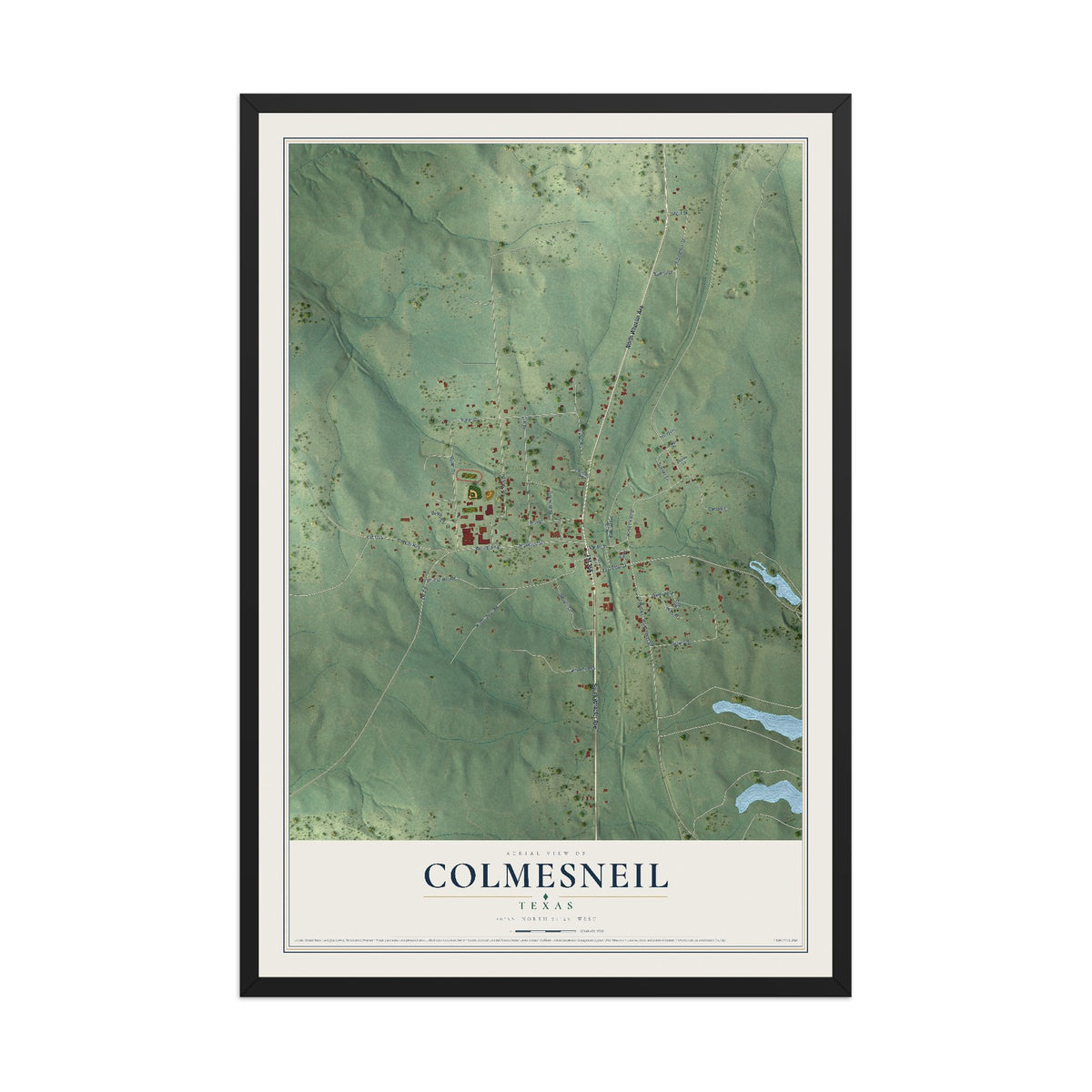 Map of Colmesneil, Texas, 12 x 18 inch print in a black wood frame
