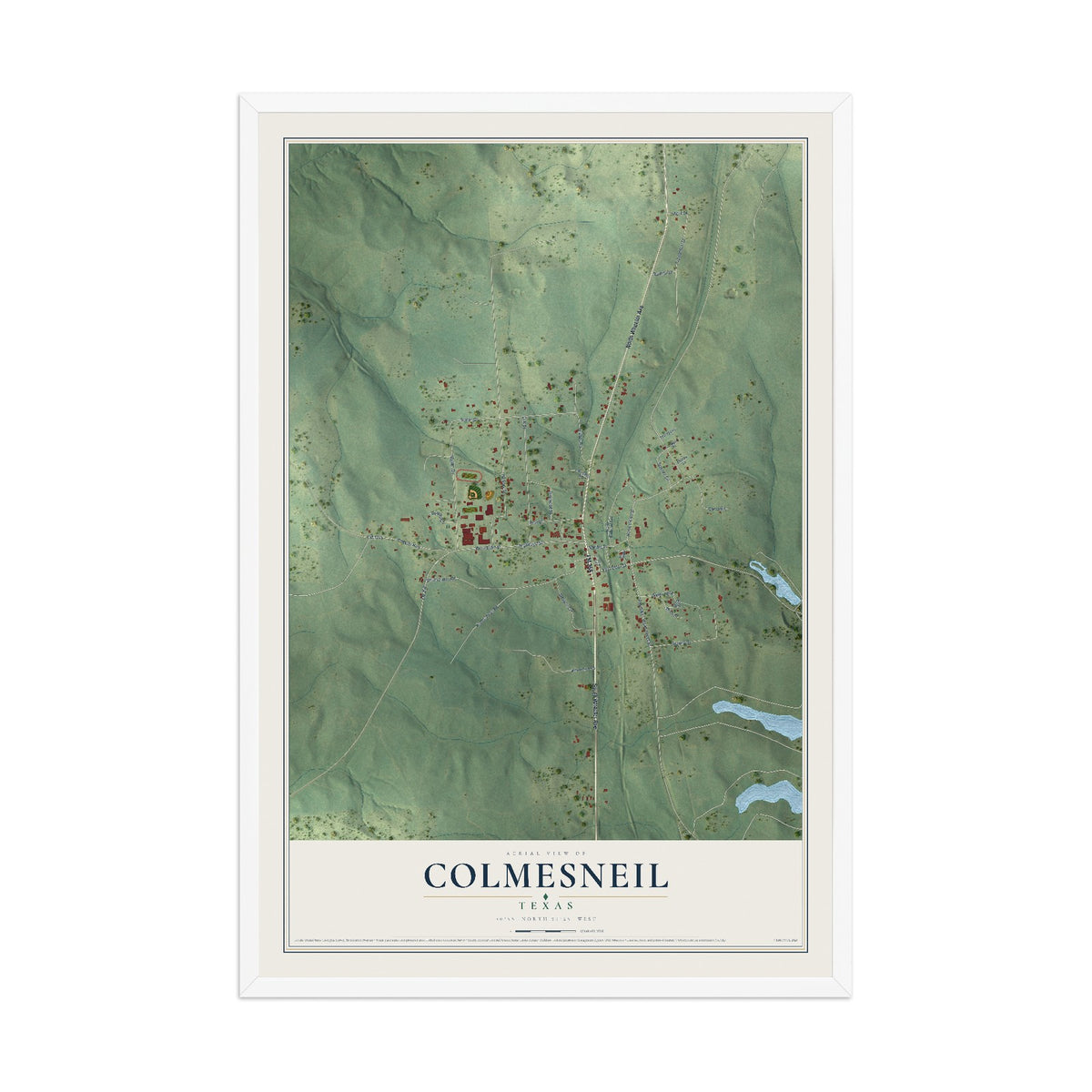 Map of Colmesneil, Texas, 12 x 18 inch print in a white wood frame