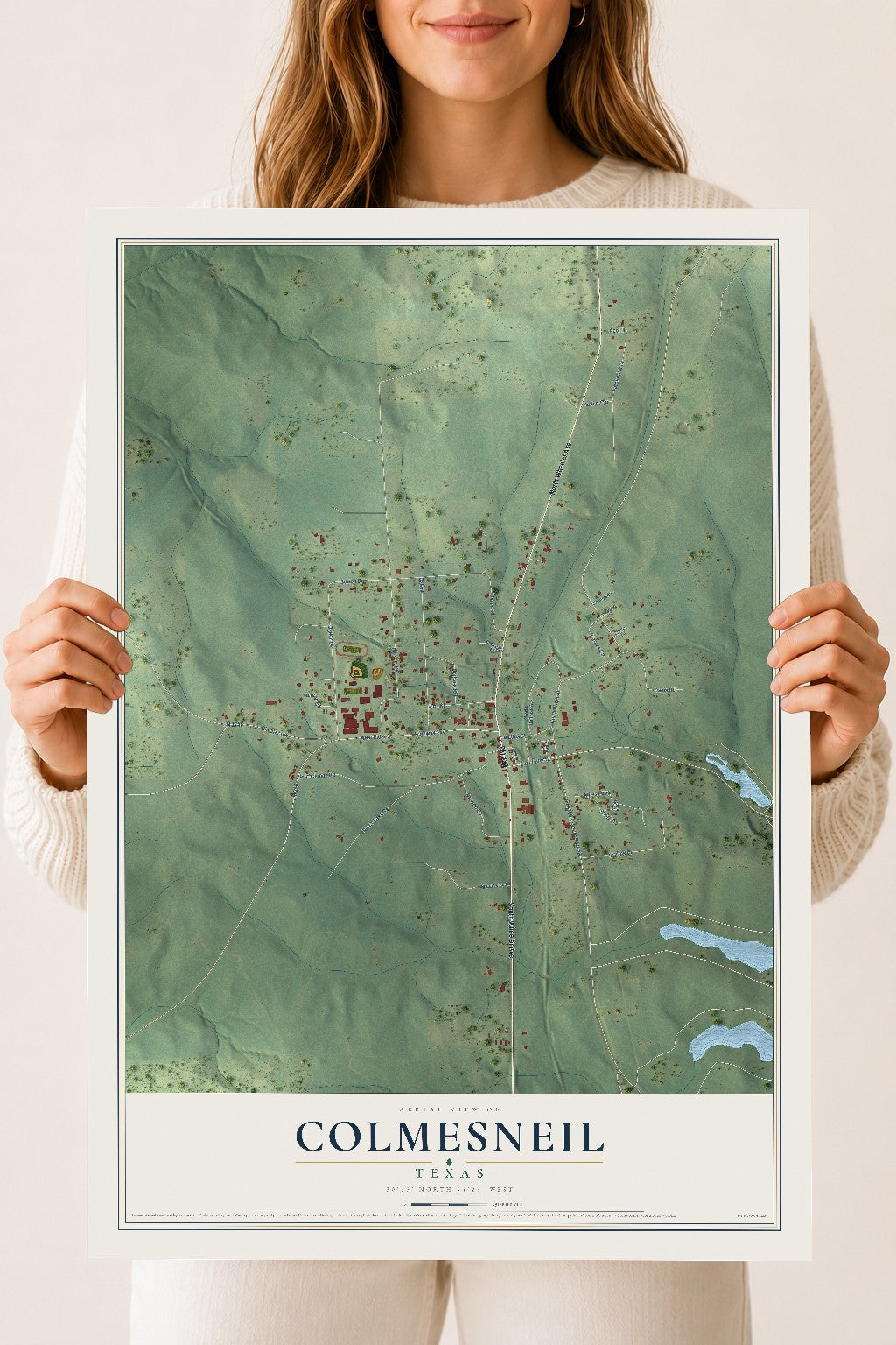 Map of Colmesneil, Texas, 18 x 24 inch unframed archival matte print