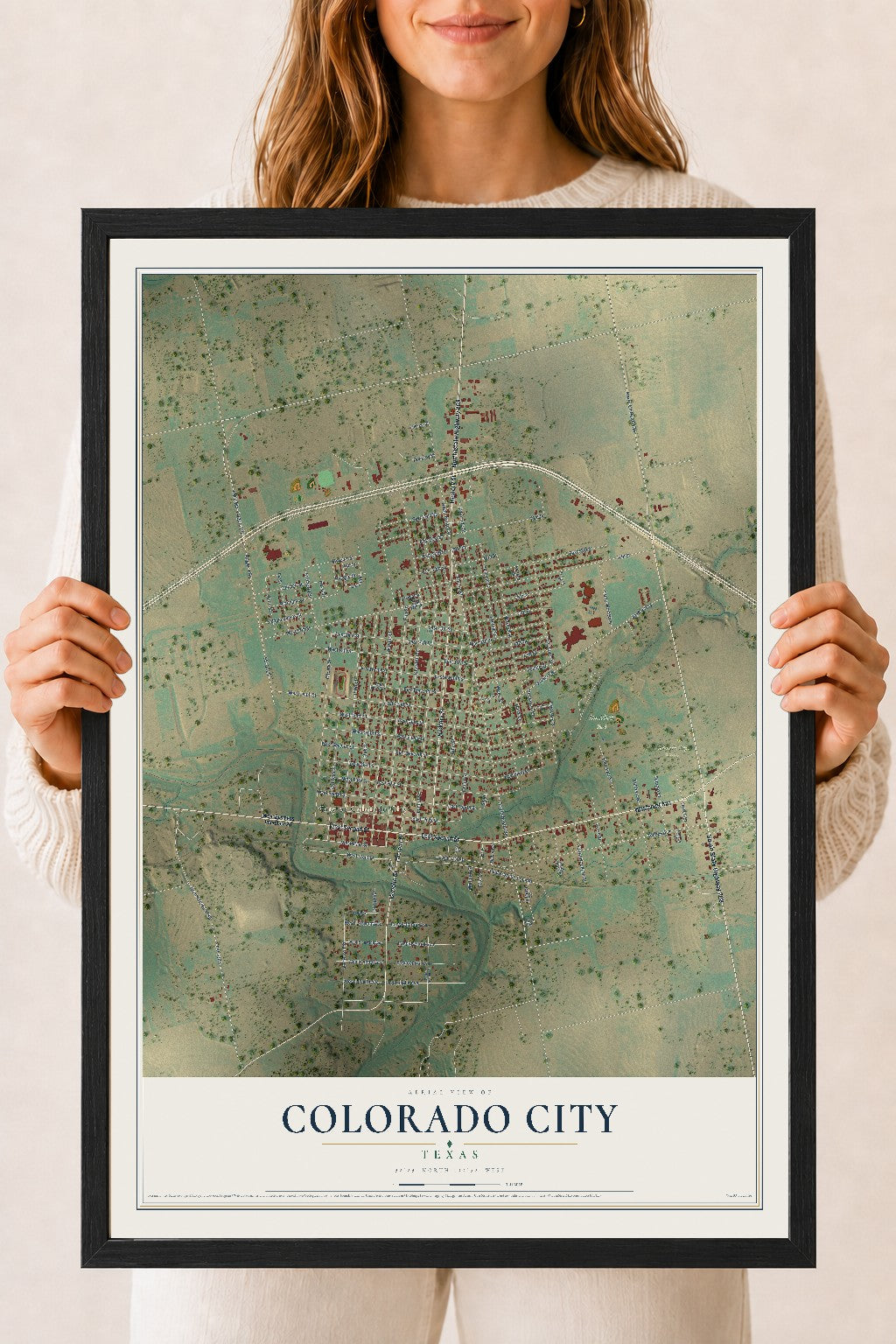 Map of Colorado City, Texas, 18 x 24 inch print in a black wood frame