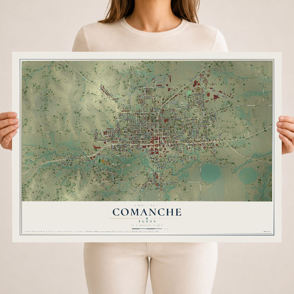 Map of Comanche, Texas, 18 x 24 inch unframed archival matte print