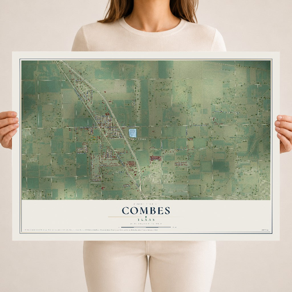 Map of Combes, Texas, 18 x 24 inch unframed archival matte print