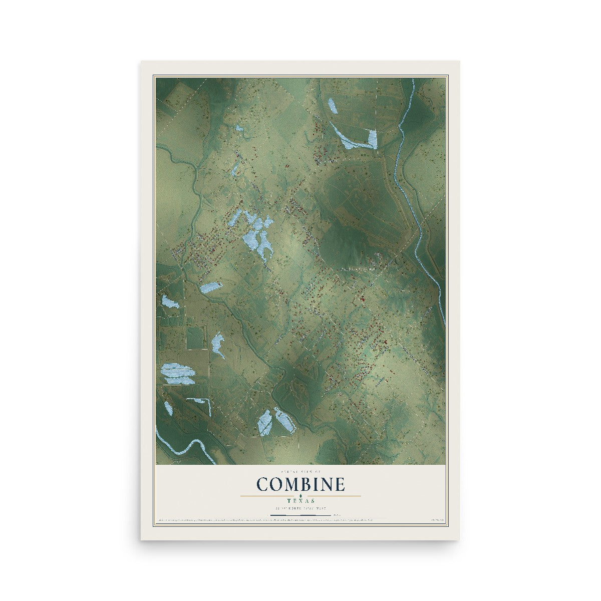 Map of Combine, Texas, 12 x 18 inch unframed archival matte print