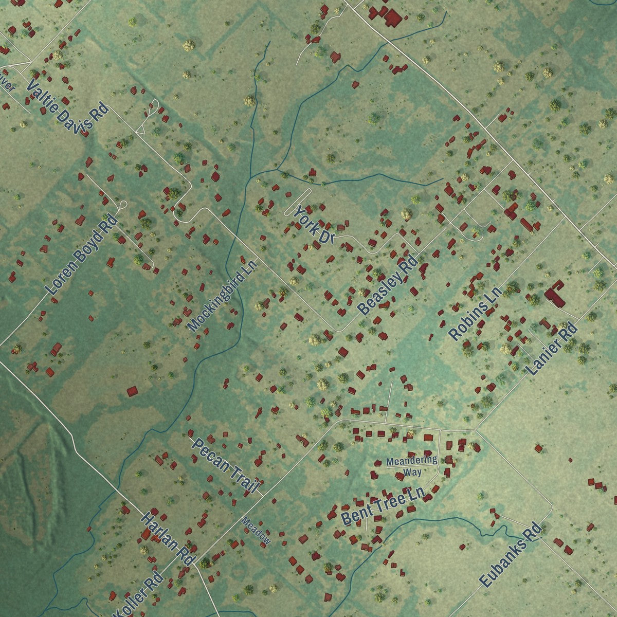Close-up of the map of Combine, Texas print showing street and building detail