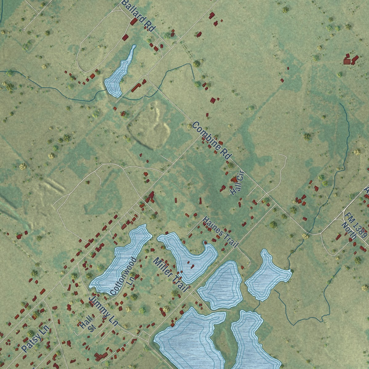 Second close-up of the map of Combine, Texas print showing more streets and buildings