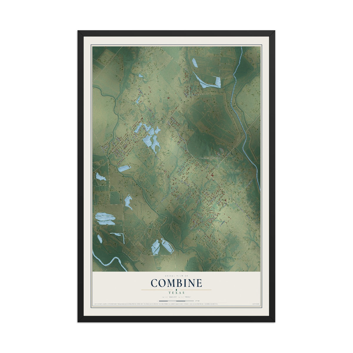 Map of Combine, Texas, 12 x 18 inch print in a black wood frame