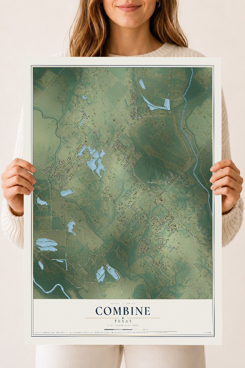 Map of Combine, Texas, 18 x 24 inch unframed archival matte print