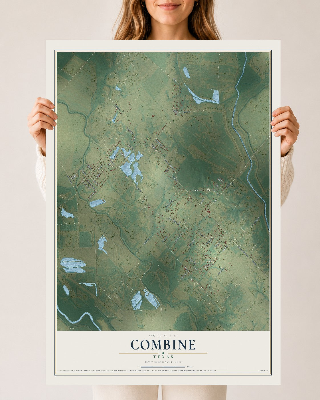 Map of Combine, Texas, 24 x 36 inch unframed archival matte print