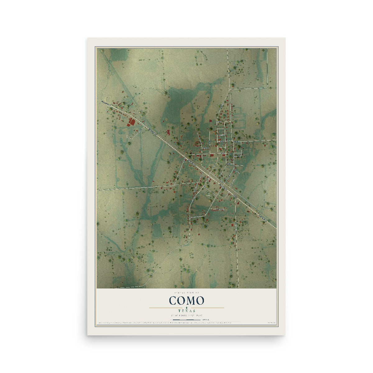 Map of Como, Texas, 12 x 18 inch unframed archival matte print