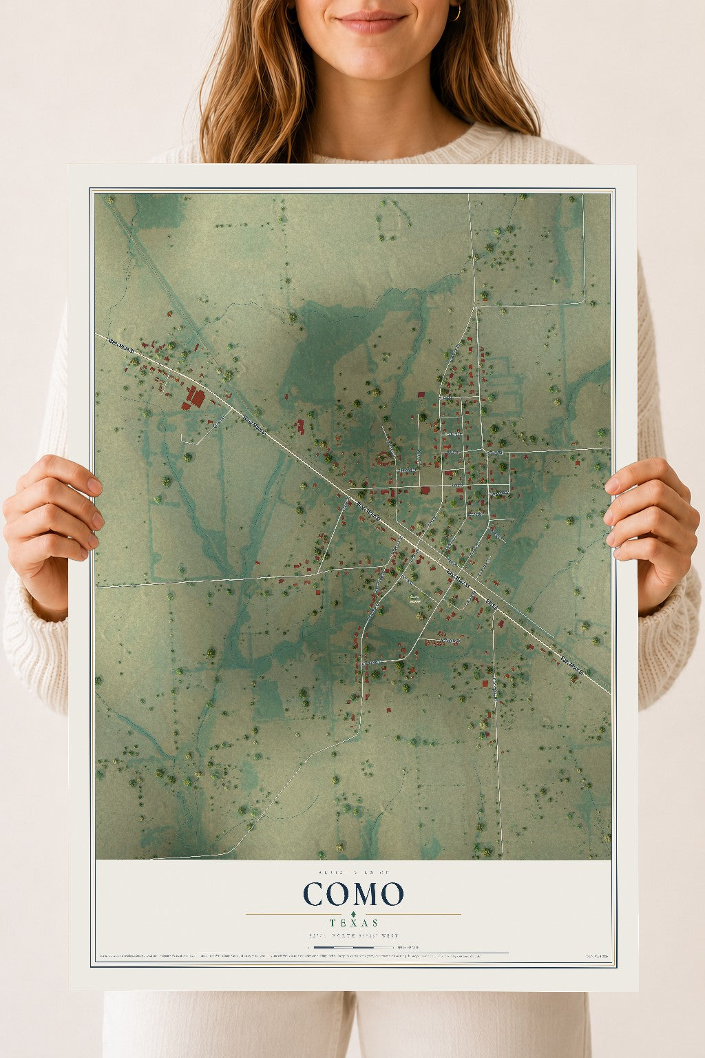 Map of Como, Texas, 18 x 24 inch unframed archival matte print