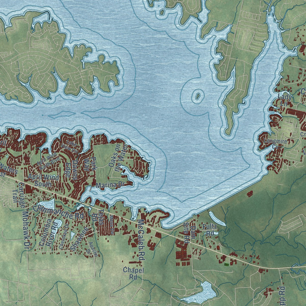 Second close-up of the map of Conroe, Texas print showing more streets and buildings