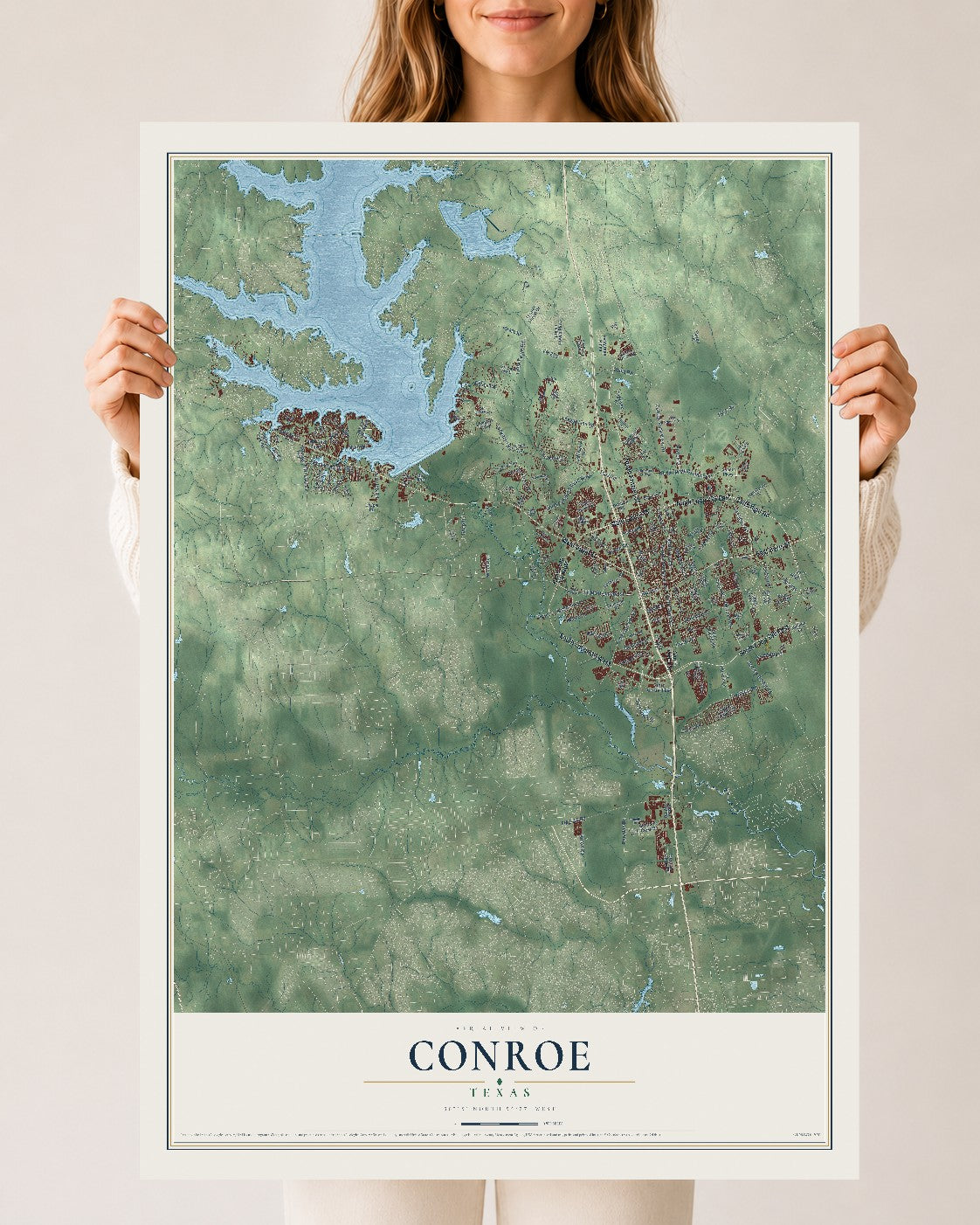 Map of Conroe, Texas, 24 x 36 inch unframed archival matte print