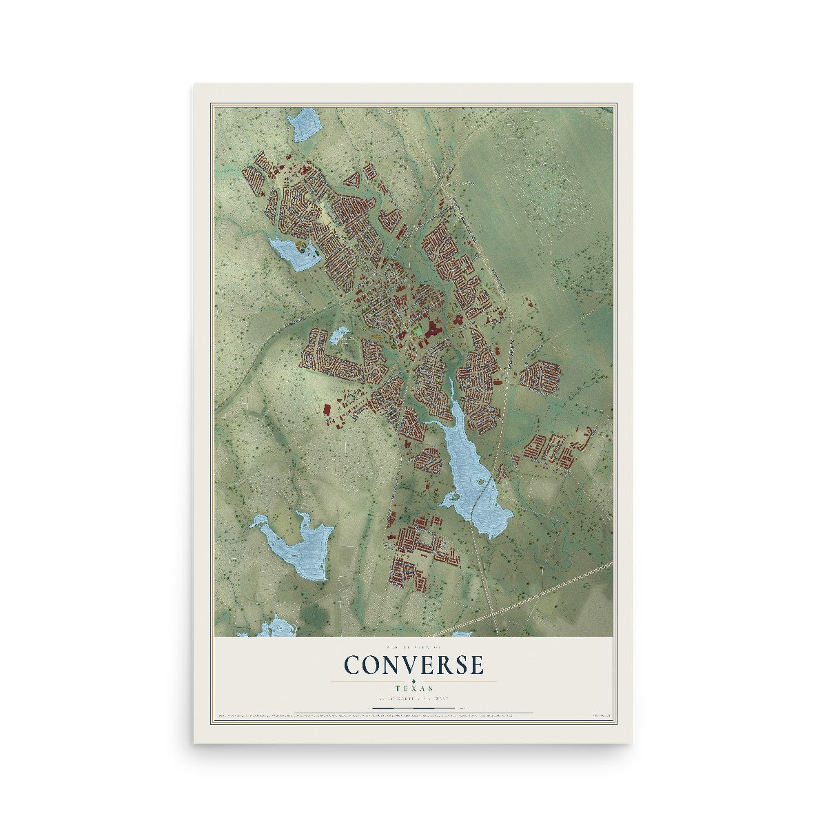 Map of Converse, Texas, 12 x 18 inch unframed archival matte print