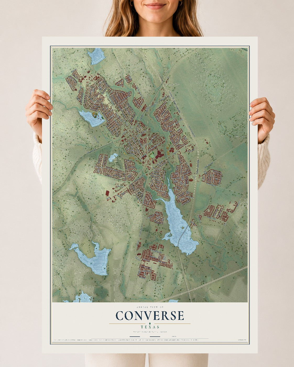 Map of Converse, Texas, 24 x 36 inch unframed archival matte print