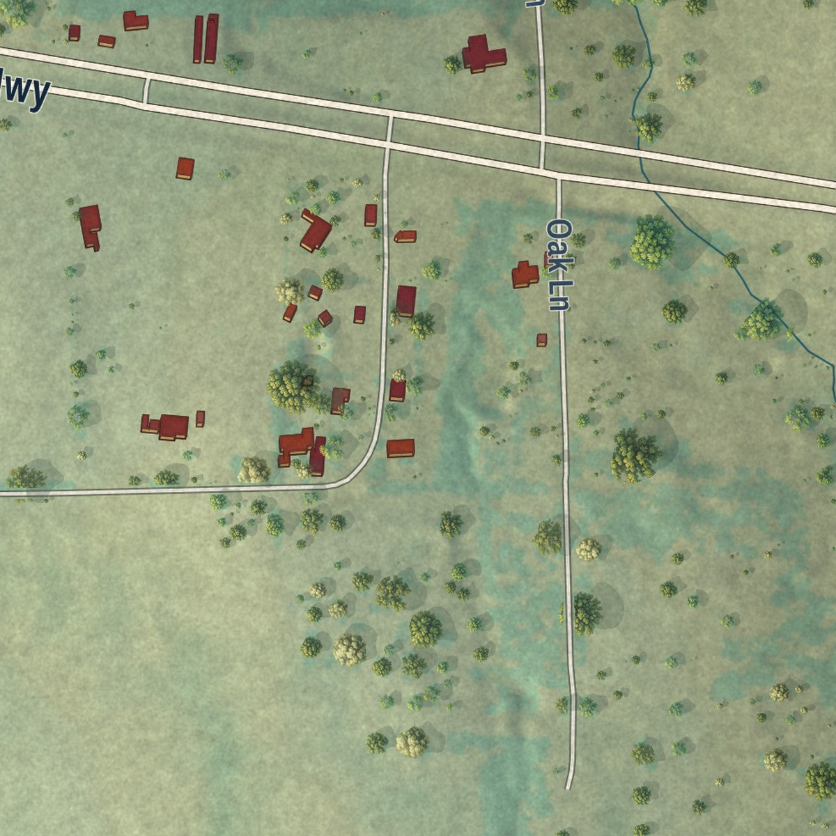 Second close-up of the map of Cool, Texas print showing more streets and buildings