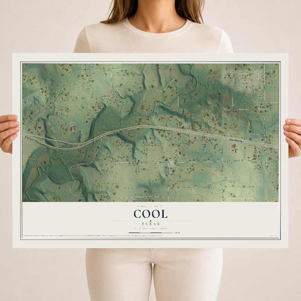 Map of Cool, Texas, 18 x 24 inch unframed archival matte print