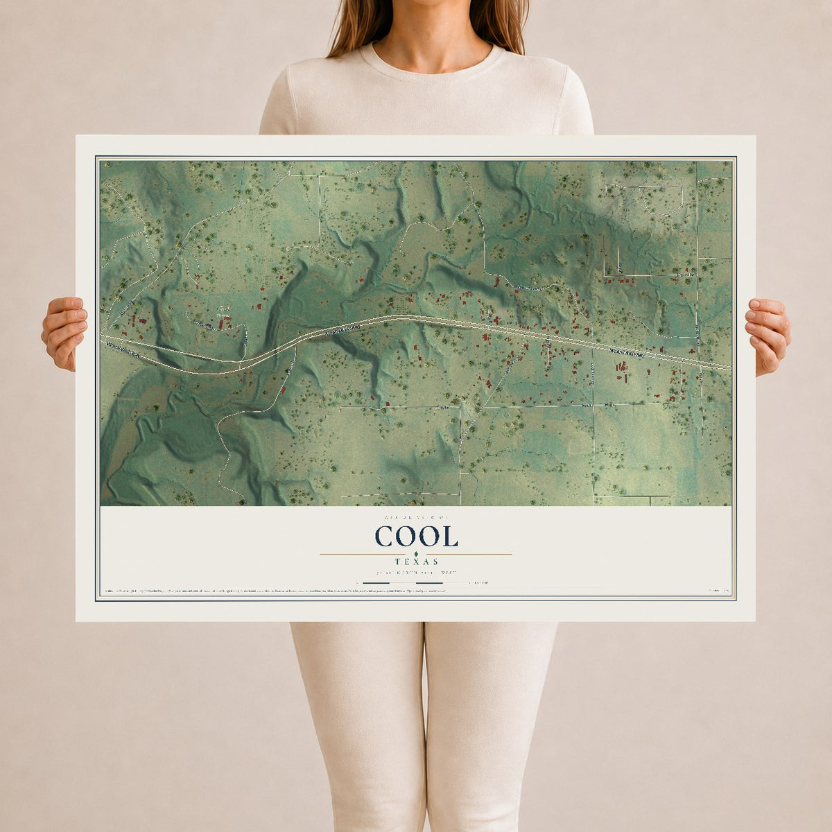Map of Cool, Texas, 24 x 36 inch unframed archival matte print