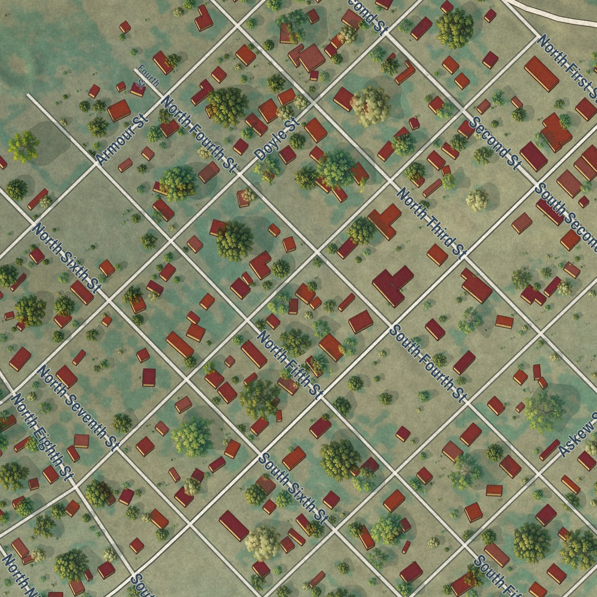 Close-up of the map of Coolidge, Texas print showing street and building detail