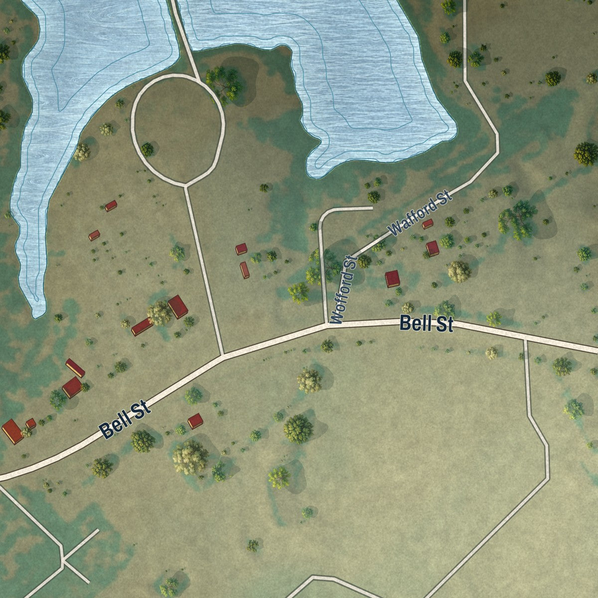 Second close-up of the map of Coolidge, Texas print showing more streets and buildings