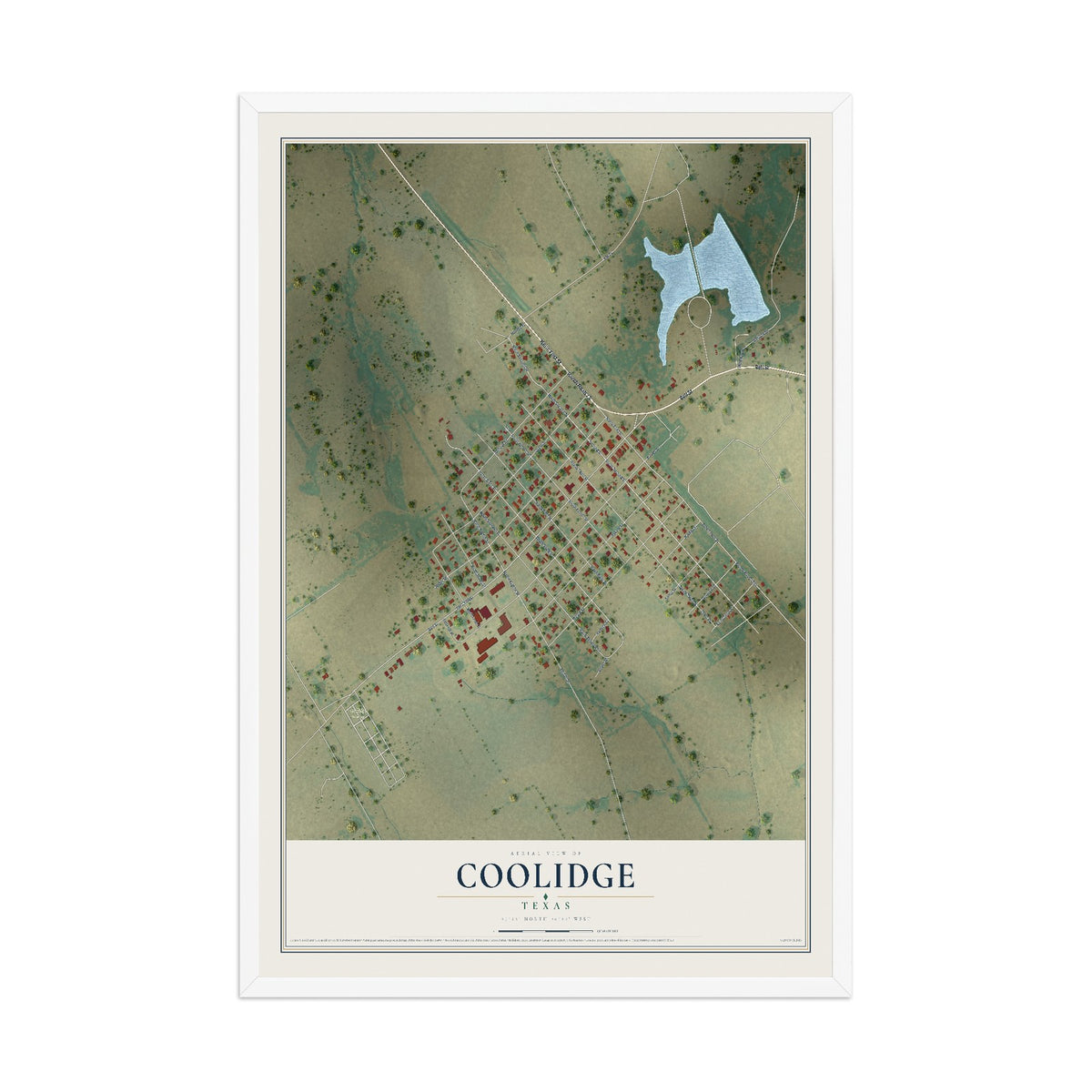 Map of Coolidge, Texas, 12 x 18 inch print in a white wood frame