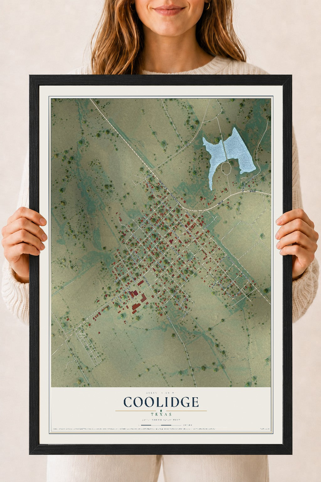 Map of Coolidge, Texas, 18 x 24 inch print in a black wood frame