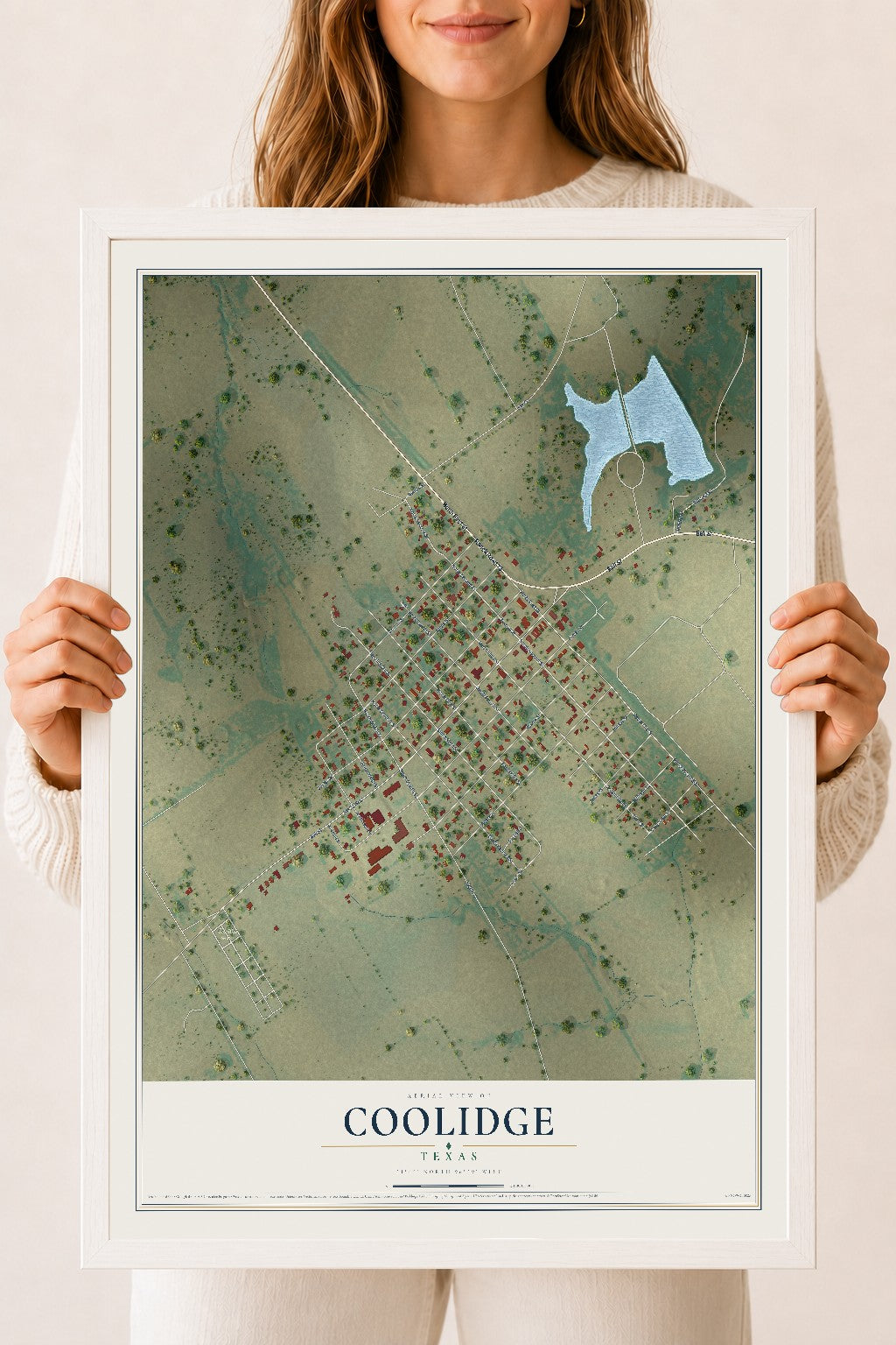 Map of Coolidge, Texas, 18 x 24 inch print in a white wood frame