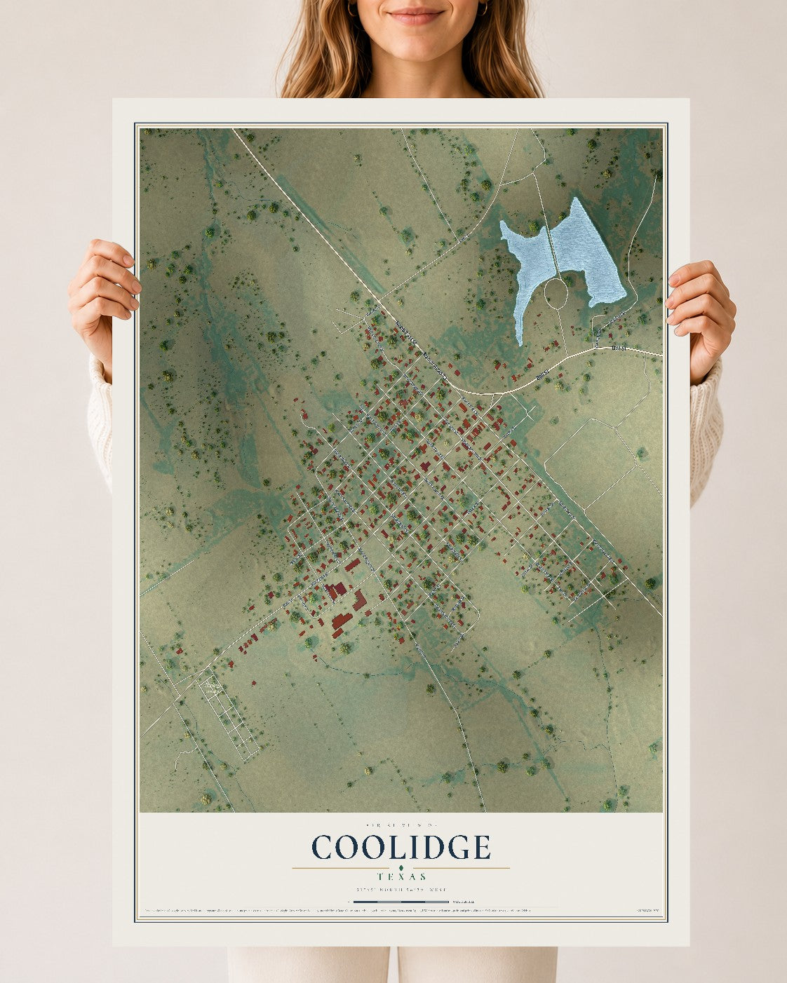 Map of Coolidge, Texas, 24 x 36 inch unframed archival matte print
