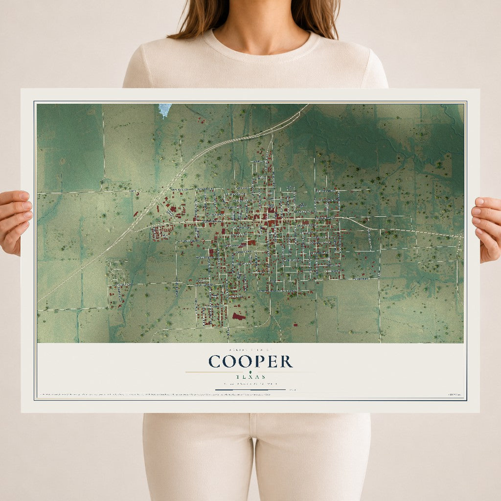 Map of Cooper, Texas, 18 x 24 inch unframed archival matte print