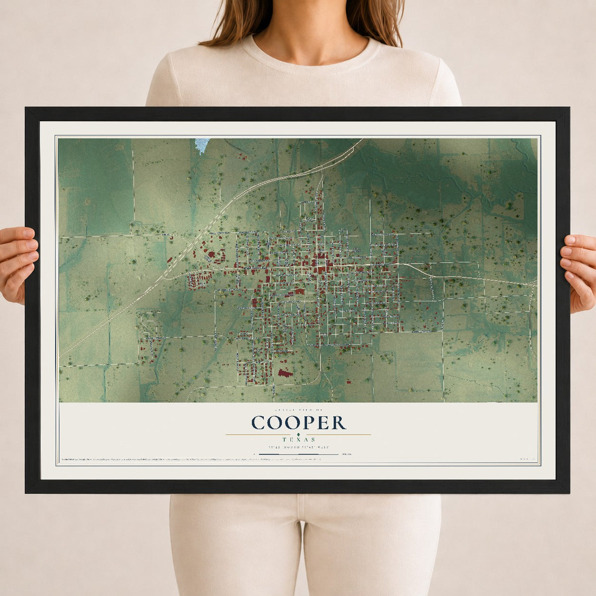 Map of Cooper, Texas, 18 x 24 inch print in a black wood frame
