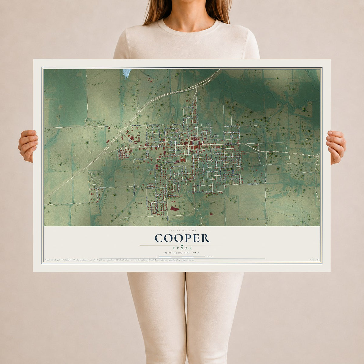 Map of Cooper, Texas, 24 x 36 inch unframed archival matte print