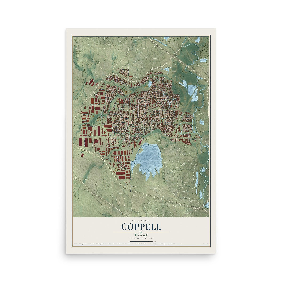 Map of Coppell, Texas, 12 x 18 inch unframed archival matte print