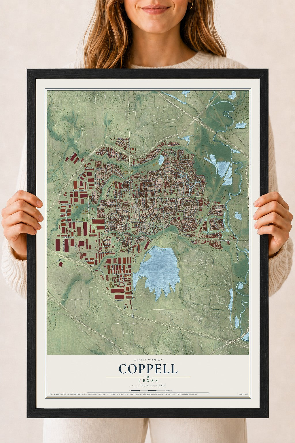 Map of Coppell, Texas, 18 x 24 inch print in a black wood frame