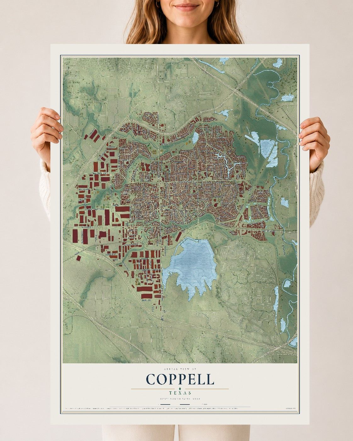 Map of Coppell, Texas, 24 x 36 inch unframed archival matte print