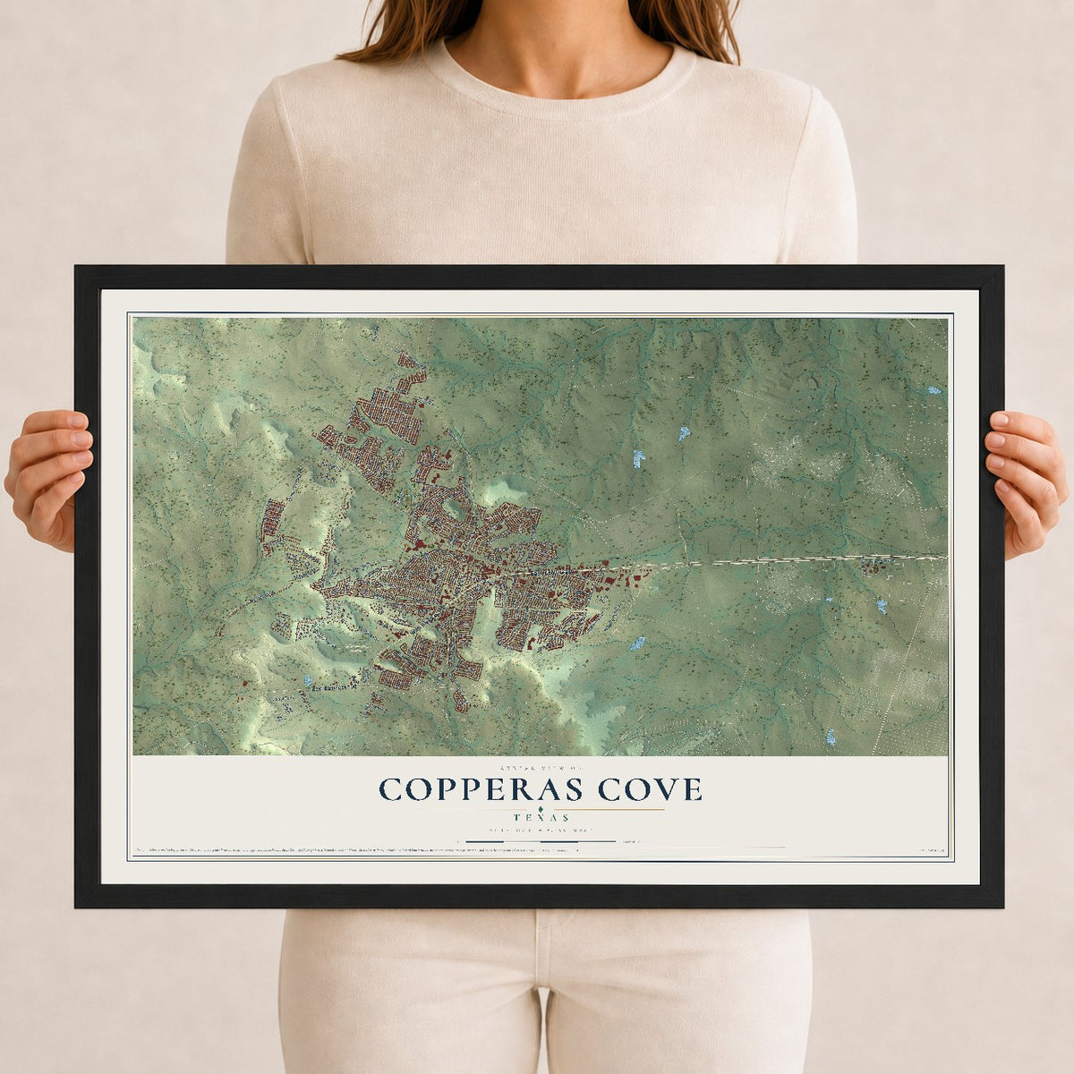 Map of Copperas Cove, Texas, 12 x 18 inch print in a black wood frame