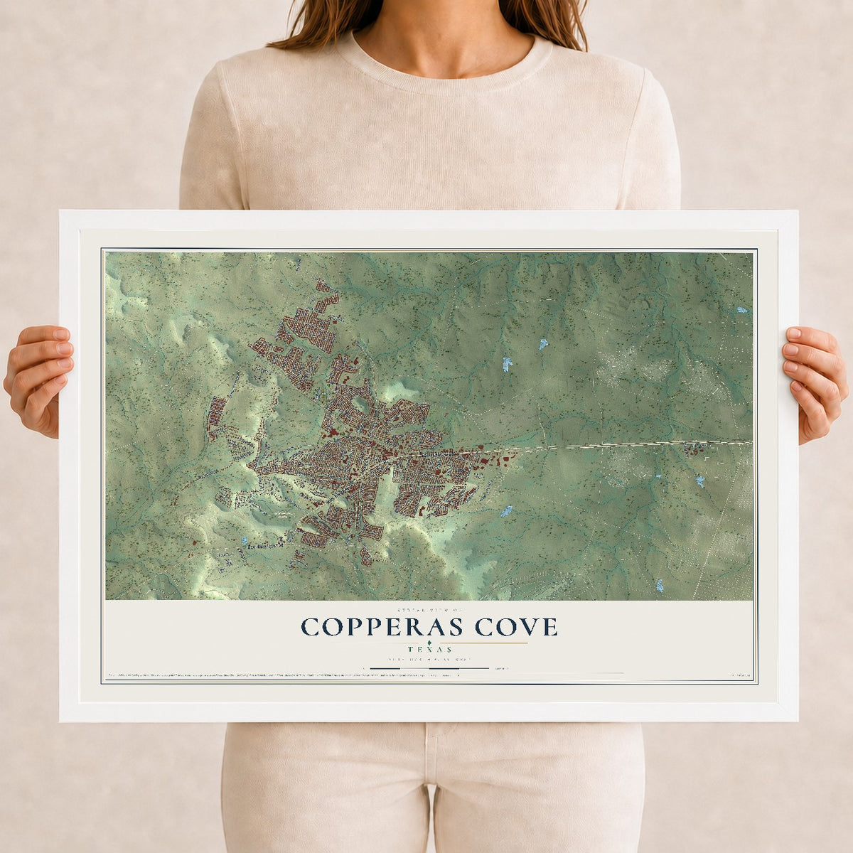 Map of Copperas Cove, Texas, 12 x 18 inch print in a white wood frame