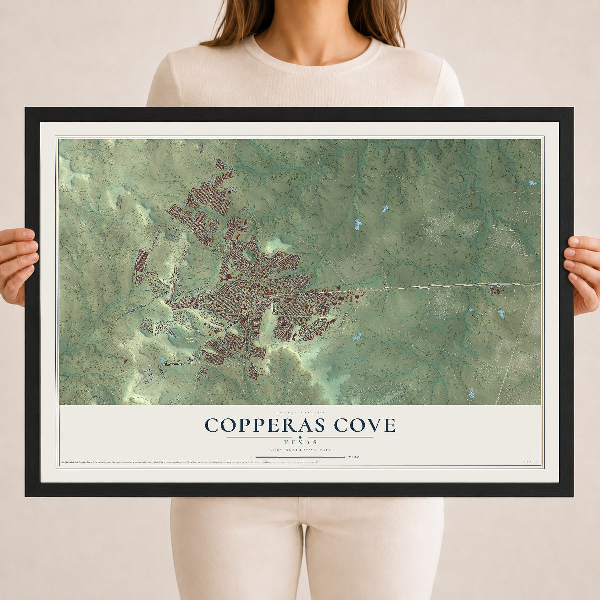 Map of Copperas Cove, Texas, 18 x 24 inch print in a black wood frame