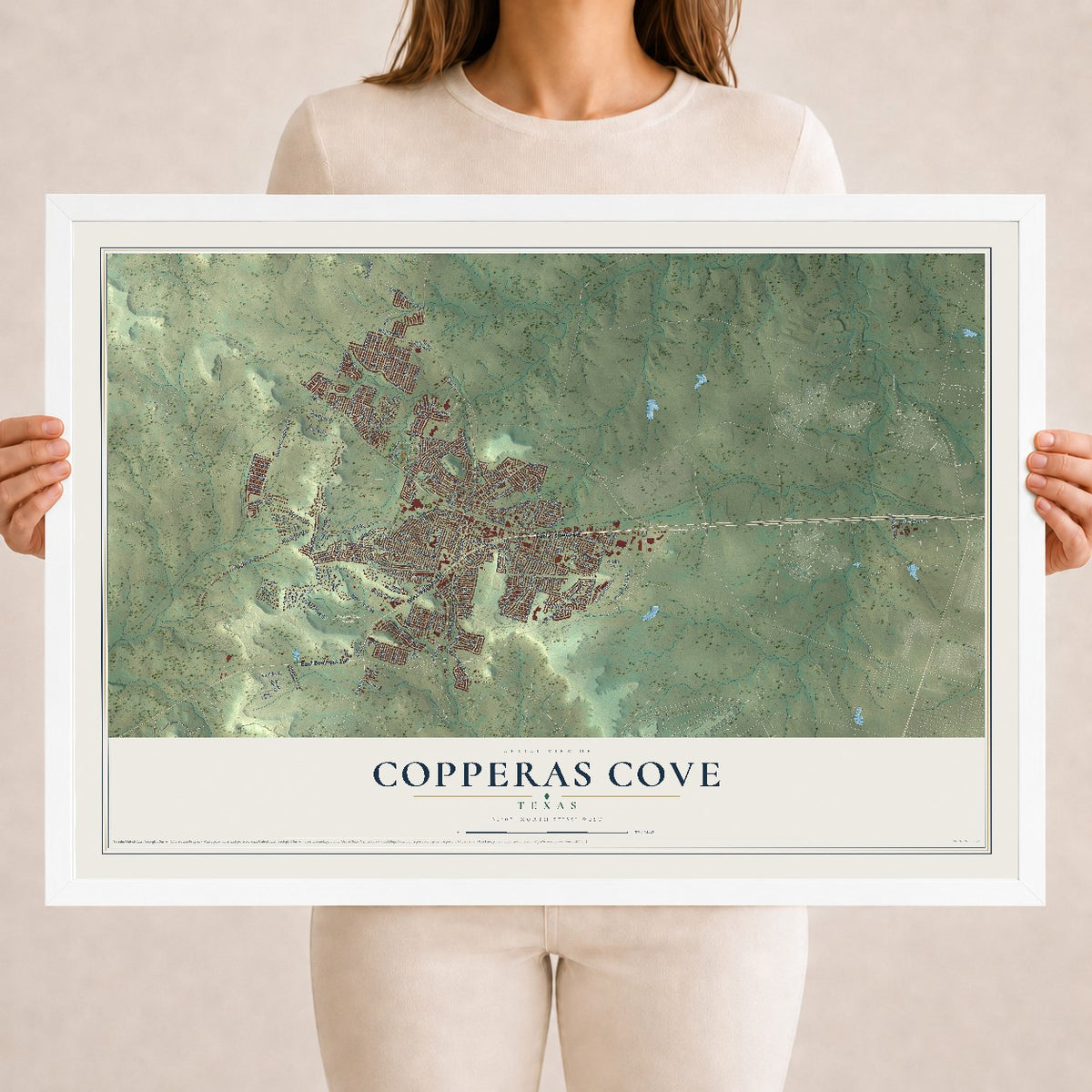 Map of Copperas Cove, Texas, 18 x 24 inch print in a white wood frame