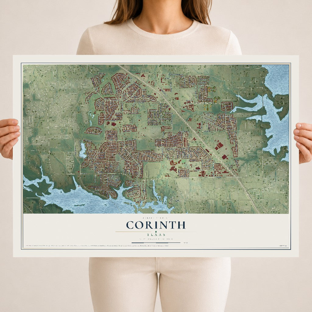 Map of Corinth, Texas, 18 x 24 inch unframed archival matte print