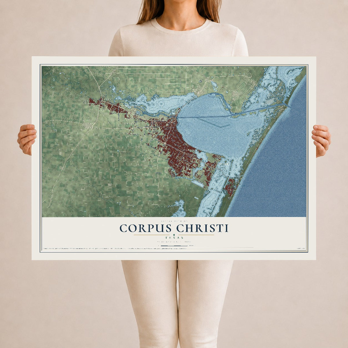 Map of Corpus Christi, Texas, 24 x 36 inch unframed archival matte print