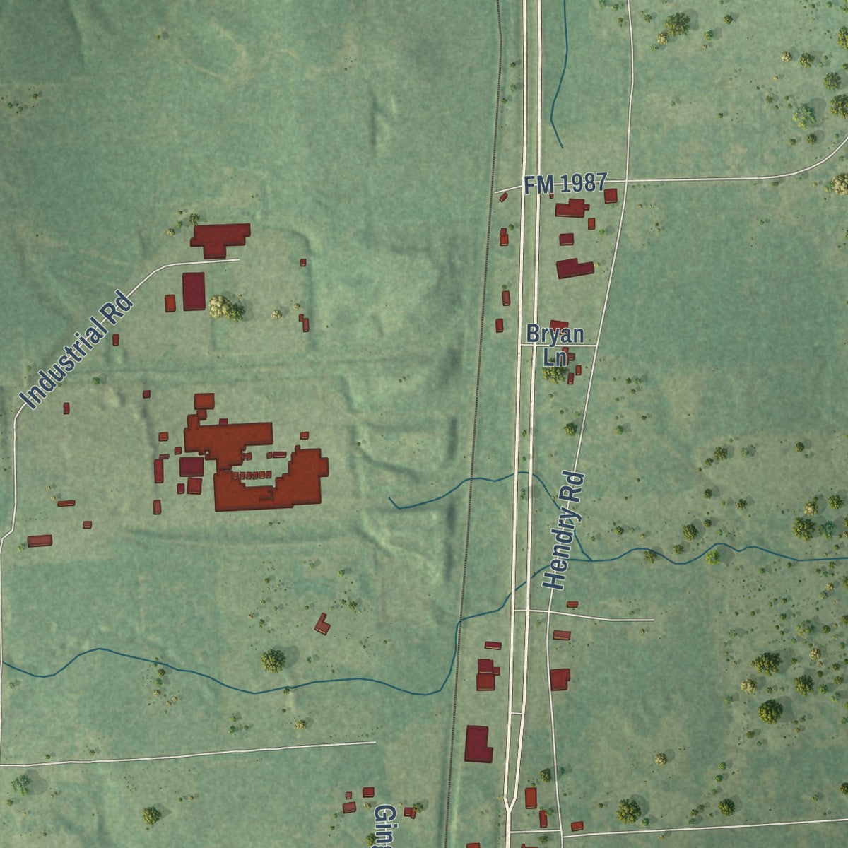 Second close-up of the map of Corrigan, Texas print showing more streets and buildings