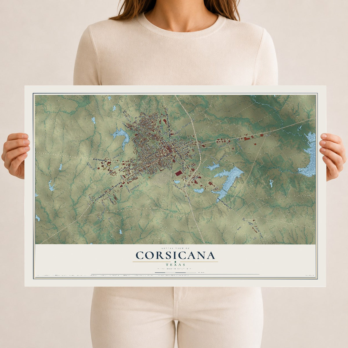 Map of Corsicana, Texas, 12 x 18 inch unframed archival matte print