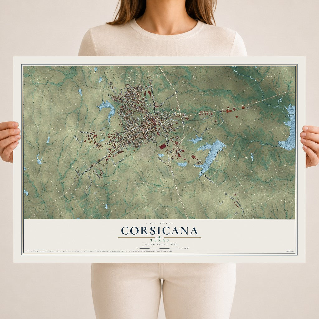 Map of Corsicana, Texas, 18 x 24 inch unframed archival matte print