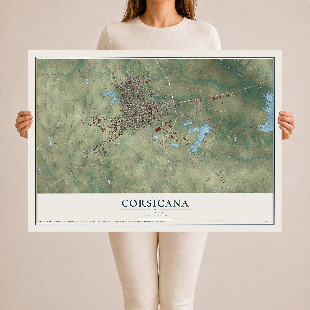Map of Corsicana, Texas, 24 x 36 inch unframed archival matte print