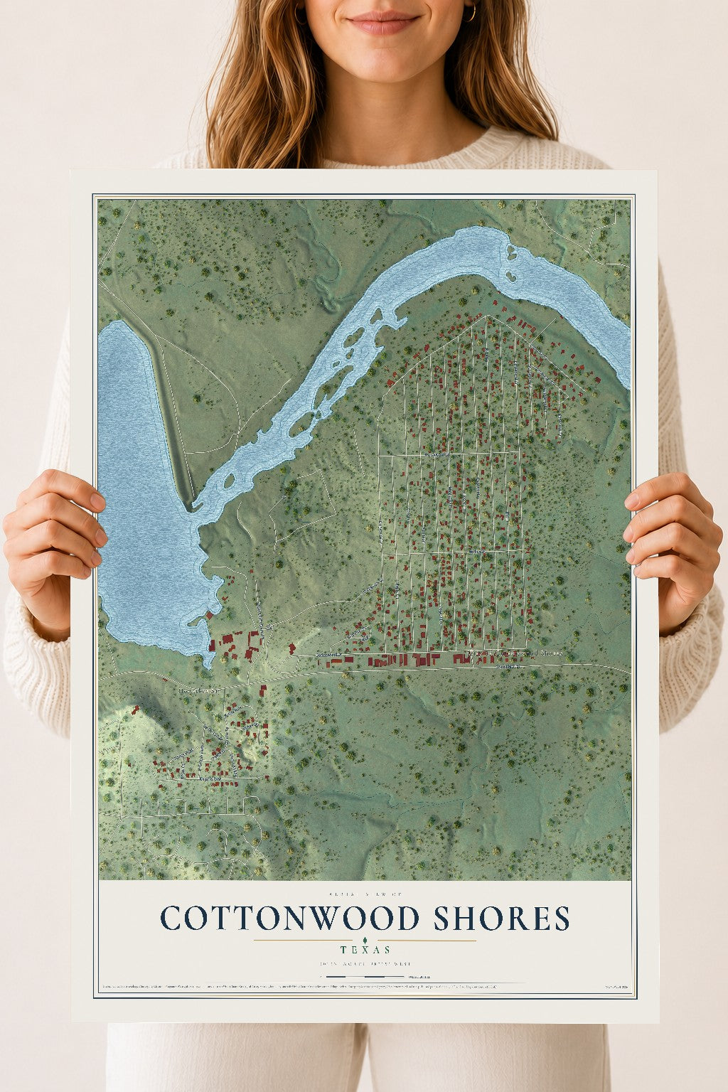 Map of Cottonwood Shores, Texas, 18 x 24 inch unframed archival matte print
