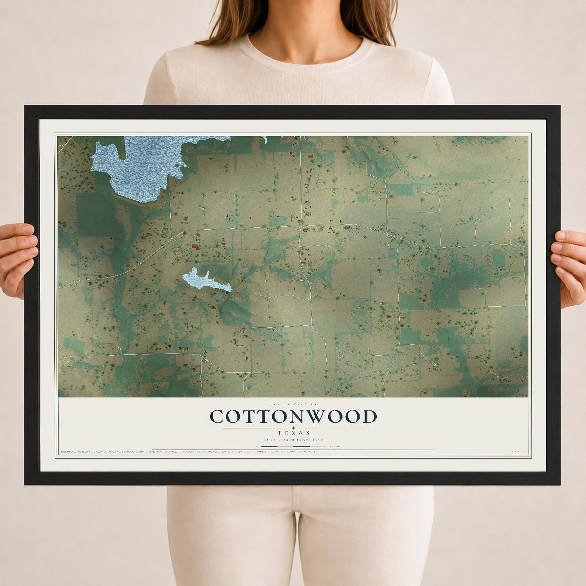 Map of Cottonwood, Texas, 18 x 24 inch print in a black wood frame