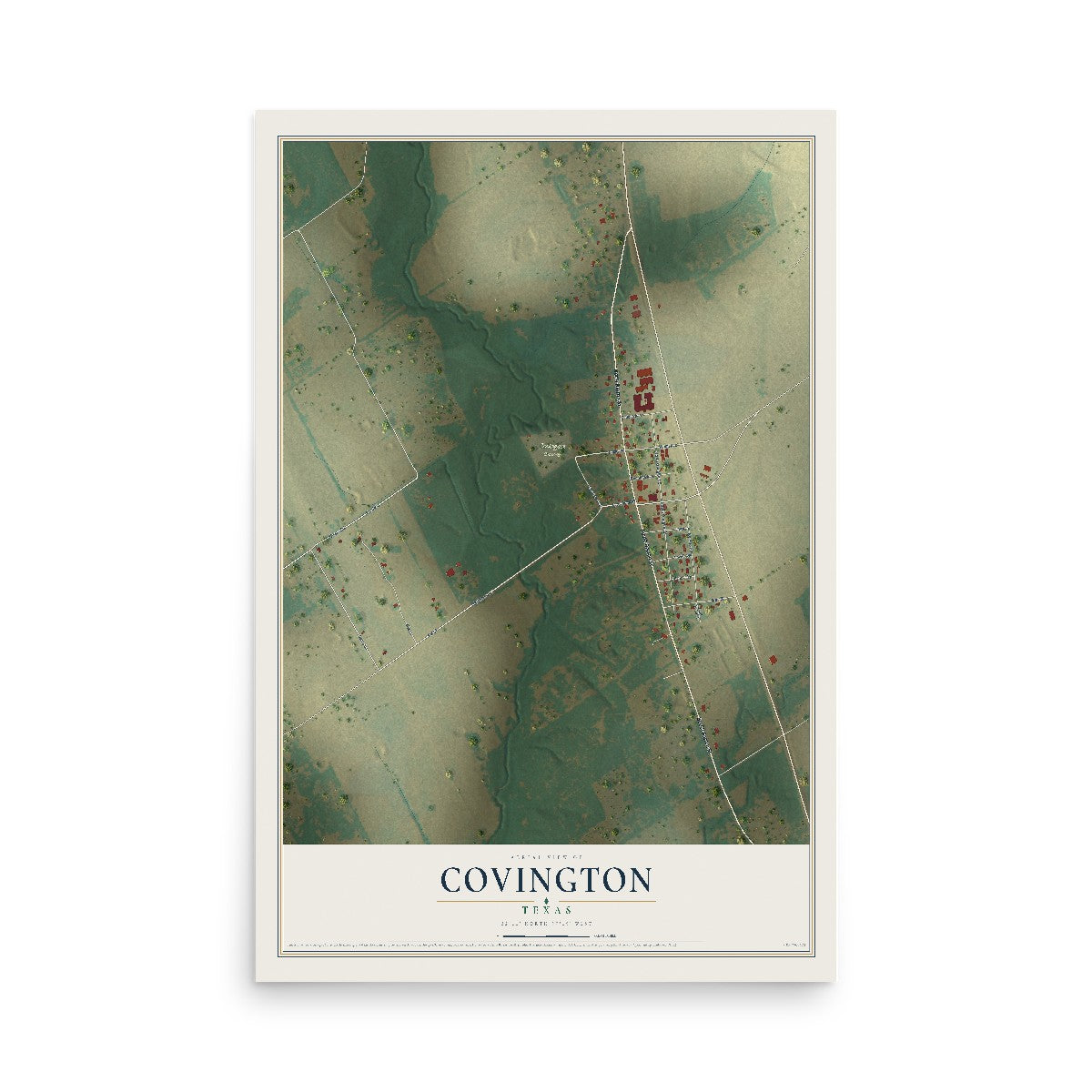 Map of Covington, Texas, 12 x 18 inch unframed archival matte print