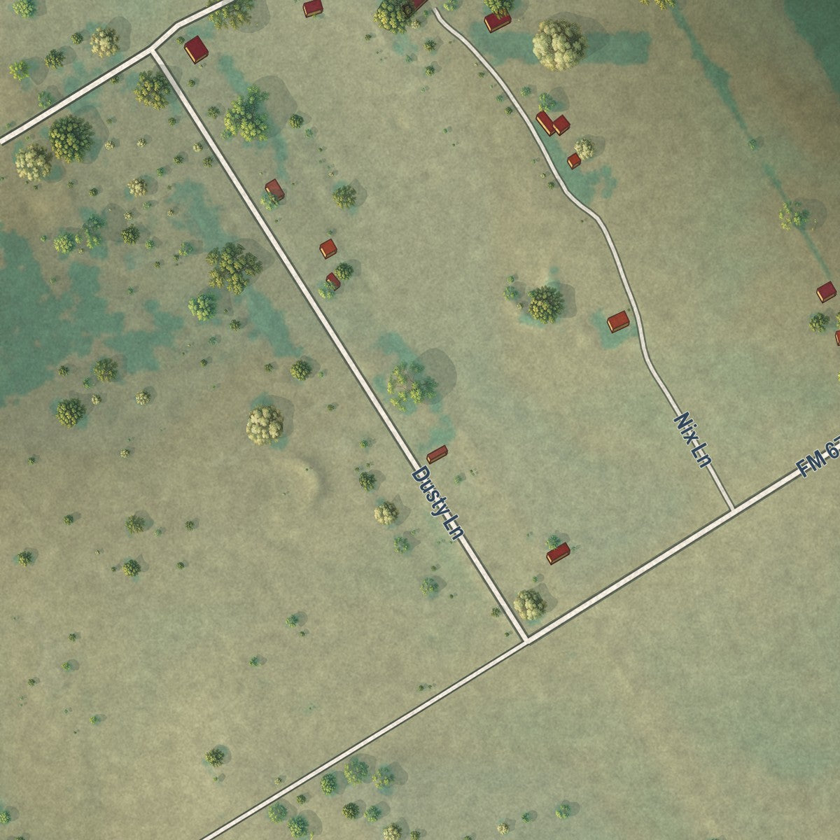 Second close-up of the map of Covington, Texas print showing more streets and buildings