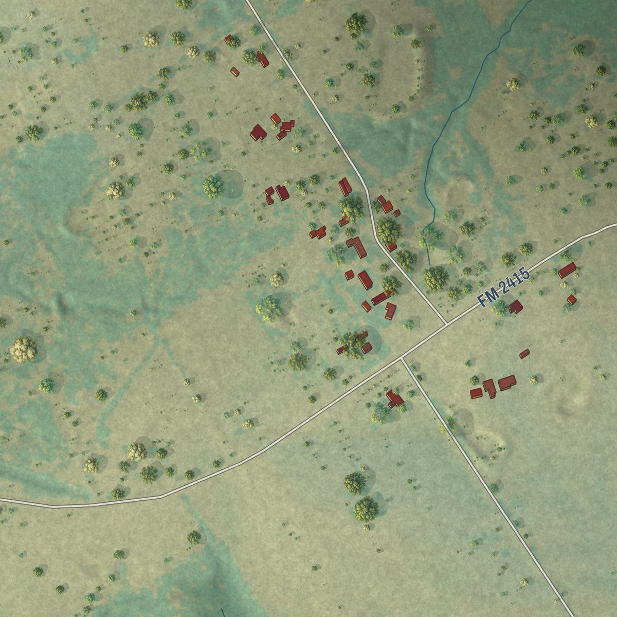 Second close-up of the map of Coyote Flats, Texas print showing more streets and buildings